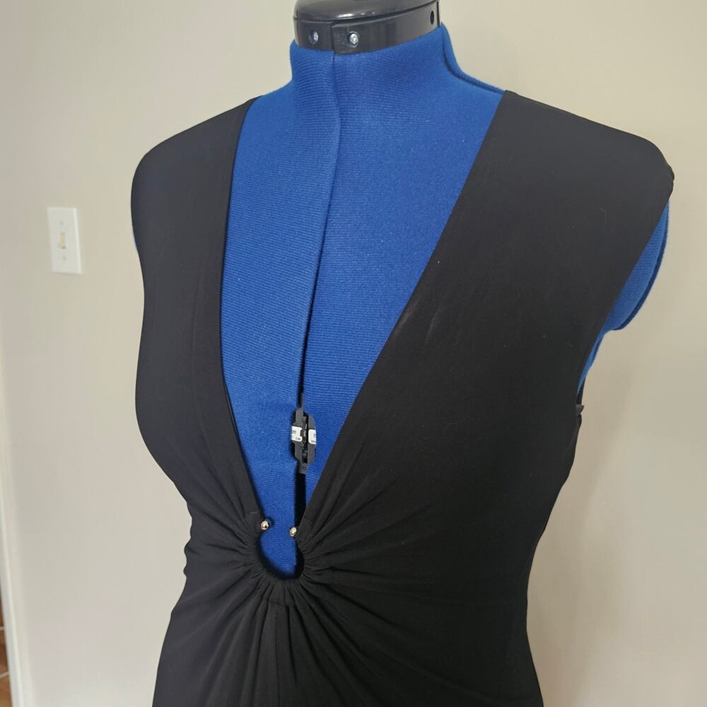 BCBGMAXAZRIA Black Rayon Plunge Neck Ruched Maxi Dress Size M Y2K - Picture 4 of 9